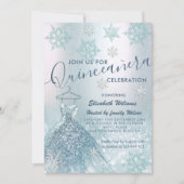 冬のワンダーランド青いドレスの輝グラデーションき 招待状 (正面)