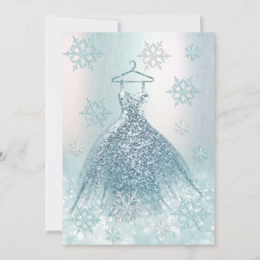 冬のワンダーランド青いドレスの輝グラデーションき 招待状 (裏面)