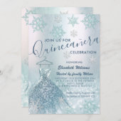 冬のワンダーランド青いドレスの輝グラデーションき 招待状 (正面/裏面)