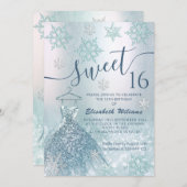 冬のワンダーランド青いドレスの輝グラデーションき 招待状 (正面/裏面)