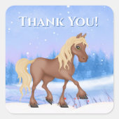冬のワンダーランド馬、雪の誕生日ありがとう スクエアシール (正面)
