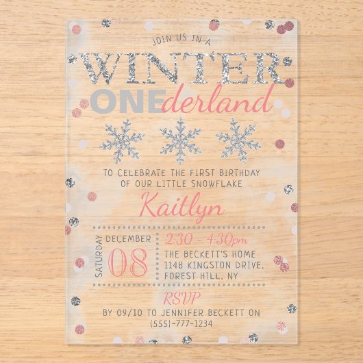 冬のワンダーランド1回目の誕生日 アクリル招待状 (正面)