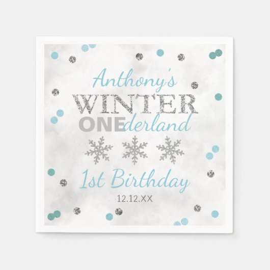冬のワンダーランド1回目の誕生日 スタンダードカクテルナプキン (正面)
