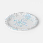 冬のワンダーランド1歳の誕生日ブルーの雪片 ペーパープレート (アングル)