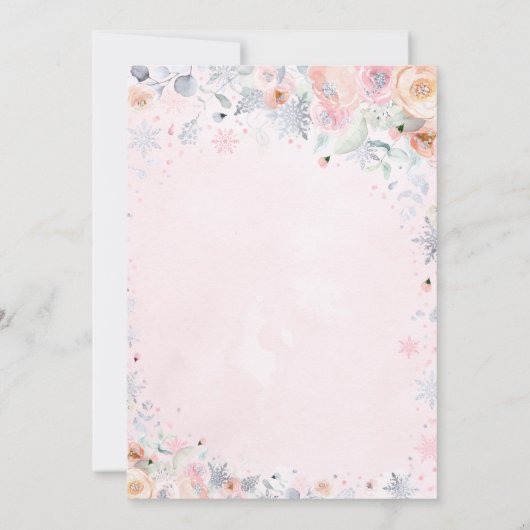 冬のワンダーランド1歳誕生日シルバーピンク桃 招待状 (裏面)