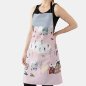 冬のワンダーランド：かわいい村のパターン エプロン (インサイチュ)