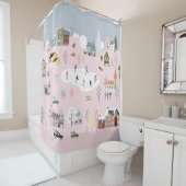 冬のワンダーランド:かわいい村のパターン シャワーカーテン (インサイチュ)