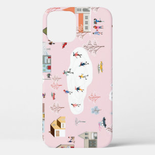 冬のワンダーランド：かわいい村のパターン iPhone 12ケース