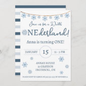 冬のワンダーランド、キッズスノーフレーク誕生日パーティー 招待状 (正面/裏面)