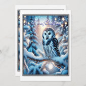 冬のワンダーランド・クリスマスの美しいフクロウ シーズンカード (正面/裏面)