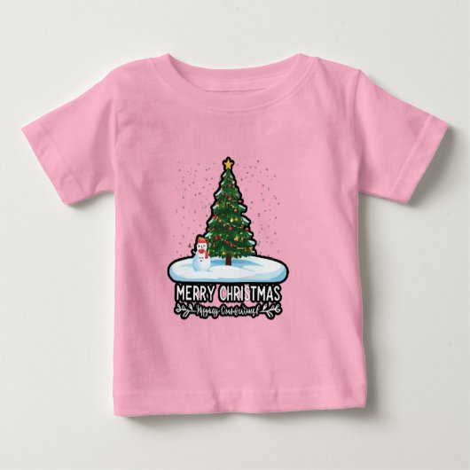 「冬のワンダーランド：クリスマスツリー、雪だるま、レイ ベビーTシャツ (正面)