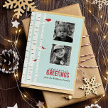 冬のワンダーランド・シーズンのご挨拶 シーズンカード<br><div class="desc">愛らしいカスタム樺の木のホリデーカードは、美しいライトブルーの背景に赤い鳥のお洒落冬のシーンの美しいベクトルのイラストレーションを特徴としている。家族の写真と好きなメッセージでパーソナライズ。</div>
