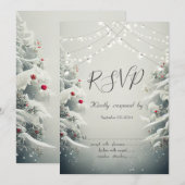 冬のワンダーランド、ストリングライトの雪の招待状 返信 招待状 (正面/裏面)