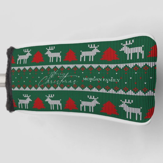 冬のワンダーランド、トナカイの松の木の緑 ゴルフヘッドカバー (正面)