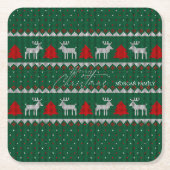 冬のワンダーランド、トナカイの松の木の緑 スクエアペーパーコースター (正面)