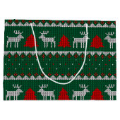 冬のワンダーランド、トナカイの松の木の緑 ラージペーパーバッグ (裏面)