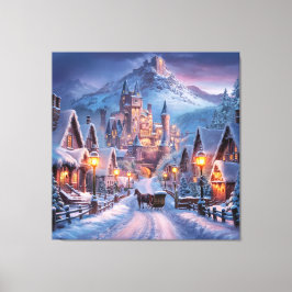 冬のワンダーランド:トワイライトビレッジの山 キャンバスプリント