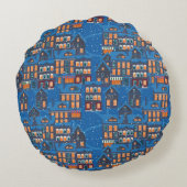 冬のワンダーランド：ナイトタイムハウススカフェ ラウンドクッション (裏面)