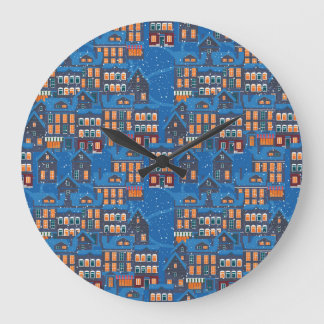 冬のワンダーランド：ナイトタイムハウススカフェ ラージ壁時計