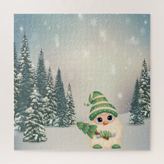 冬のワンダーランド,ノーム,モミの木,森,雪 ジグソーパズル (縦)