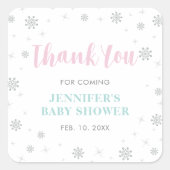 冬のワンダーランド、ピンク&ミントベビーシャワーのお気に入り スクエアシール (正面)