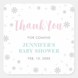 冬のワンダーランド、ピンク&ミントベビーシャワーのお気に入り スクエアシール