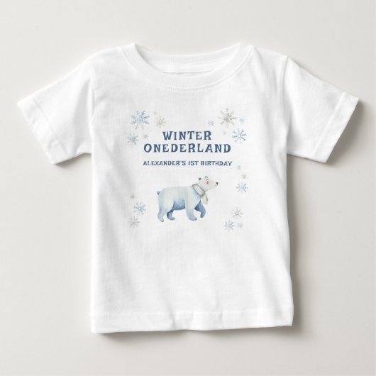 冬のワンダーランド ポーラーベア 1歳の誕生日 ベビーTシャツ (正面)