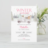 冬のワンダーランド、動物トラック1st誕生日 招待状 (スタンド正面)