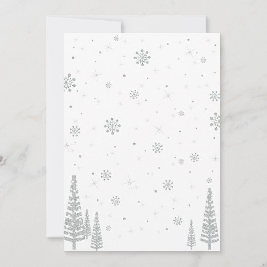 冬のワンダーランド、女の子のベビーの散水、ピンクシルバー 招待状 (裏面)