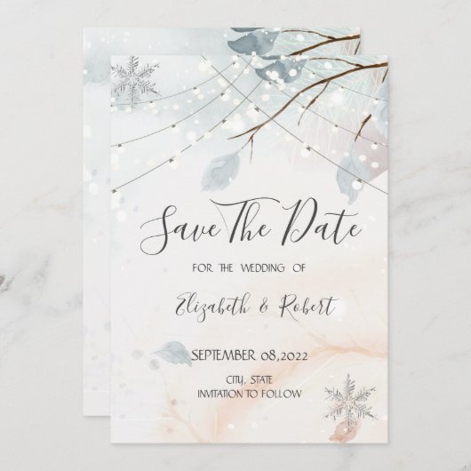 冬のワンダーランド、木の枝の日付を保存 セーブザデート (正面/裏面)