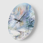 冬のワンダーランド：水彩風景 ラージ壁時計 (傾斜)
