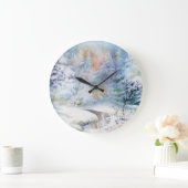 冬のワンダーランド：水彩風景 ラージ壁時計 (ホーム)