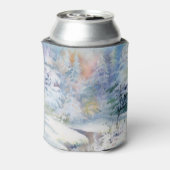 冬のワンダーランド：水彩風景 缶クーラー (缶裏面)