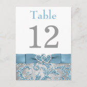 冬のワンダーランド、結合ハートテーブル番号カード ポストカード (正面)