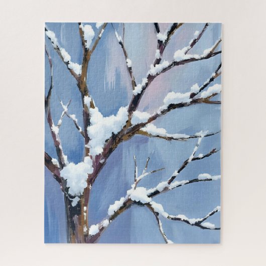 冬のワンダーランド 雪に覆われた木の枝の絵 ジグソーパズル (縦)