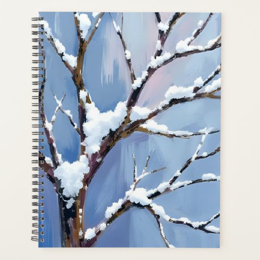 冬のワンダーランド 雪に覆われた木の枝の絵 プランナー手帳 (正面)