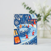 冬のワンダーランド、雪のグローブ、ホリデーフォークアート シーズンポストカード (スタンド正面)