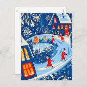 冬のワンダーランド、雪のグローブ、ホリデーフォークアート シーズンポストカード (正面/裏面)