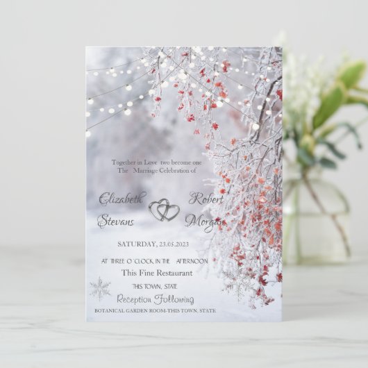 冬のワンダーランド、雪のストリングライト結婚のインビ 招待状 (スタンド正面)