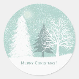 冬のワンダーランド、雪の松の木クリスマス ラウンドシール