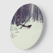 冬のワンダーランド:雪の松の森 ラージ壁時計 (傾斜)