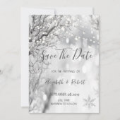 冬のワンダーランド、雪の結晶の結婚式延期通知 セーブザデート (正面)