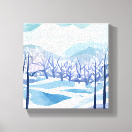 冬のワンダーランド 雪景色の青い水彩画 キャンバスプリント