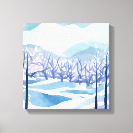 冬のワンダーランド 雪景色の青い水彩画 キャンバスプリント