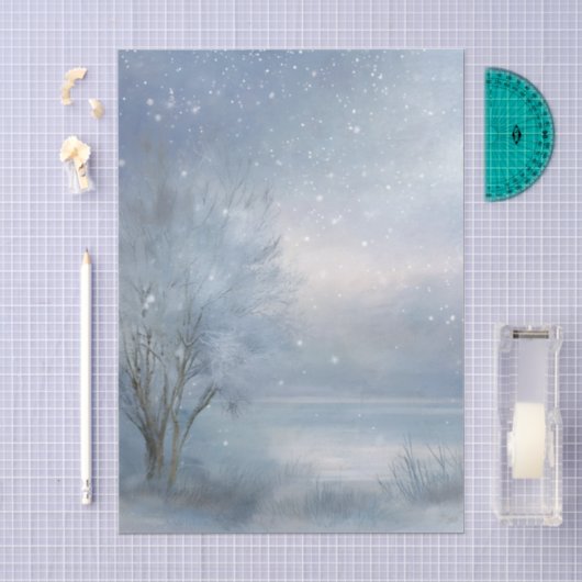 冬のワンダーランド 霜の湖 雪に覆われた森 薄葉紙 (クラフト)