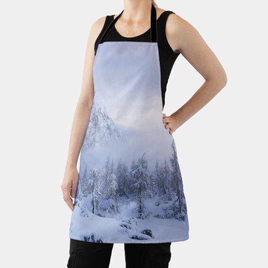 冬のワンダーランド、霧、トウヒの森と山 エプロン (インサイチュ)