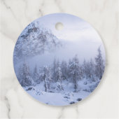 冬のワンダーランド、霧、トウヒの森と山 フェイバータグ (裏面)