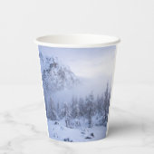 冬のワンダーランド、霧、トウヒの森と山 紙コップ (裏面)
