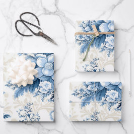 冬のワンダーランド：青と白のクリスマスツリー ラッピングペーパーシート