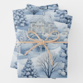 冬のワンダーランド:青と白のクリスマスツリー ラッピングペーパーシート (インサイチュ)